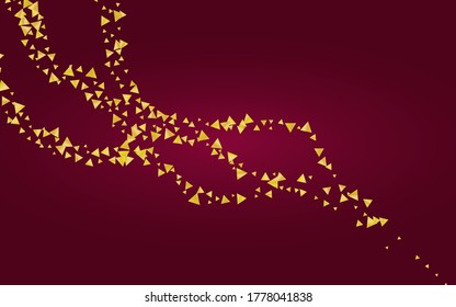 Modern Golden Triangle Design. Gold Shine Paper Red Background. Falling Rain Wallpaper.. Shard Bright Postcard.