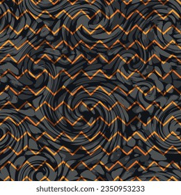 Moderne goldene Zag-Linien auf einem schwarzen und grauen Wellen nahtlose Muster