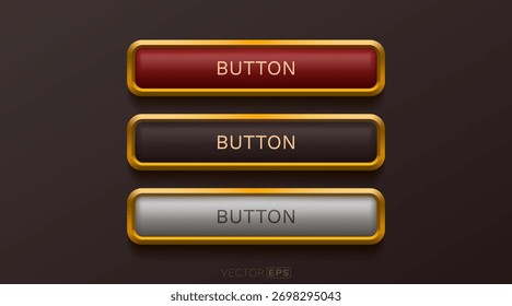Modernos Botones de Web con marco dorado en varios colores para un elegante diseño de interfaz de usuario, perfecto para interfaces y aplicaciones de Sitio web. Ilustración vectorial