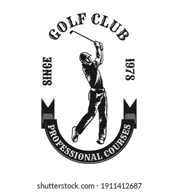 Ilustración moderna del emblema de golf o del vector de pegatinas. Etiqueta monocroma con ilustración vectorial aislada profesional. El concepto de juego deportivo y de campeonato puede utilizarse para la plantilla