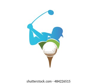 Modern Golf Logo - Double Exposure Professional Golf Player and Golf Field