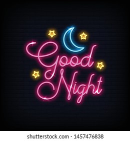 Modern Good Night light neon text vector. poster  light banner. vector