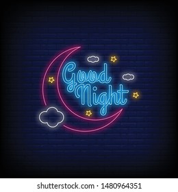 Modern Good Night light neon text vector. poster  light banner. vector