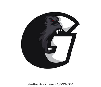 Modern Gorilla G Letter Alphabet Sports Logo