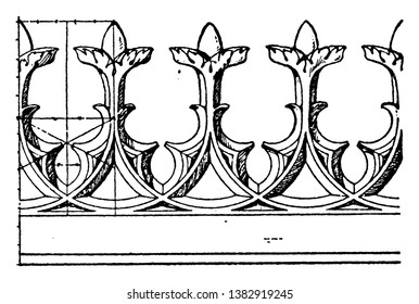 Modern Gothic Cresting Border is made out of cast-iron, vintage line drawing or engraving illustration.