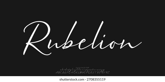 Modern gothic display alphabet design with uppercase, lowercase, numbers and symbol