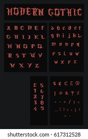 Modern Gothic Font - Red  Vector Font Isolated on Black