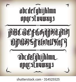 Modern Gothic Style Font Letters With Decorative Elements. Vector Alphabet