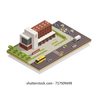 Modern government building compound in city center and surrounding area architectural composition isometric view   vector illustration