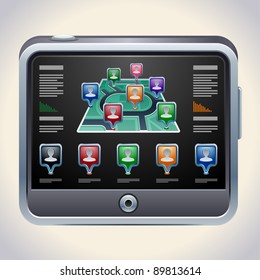 Modern Gps with colorful map pointers