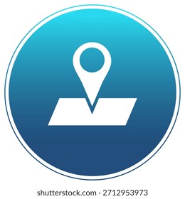 Modern GPS Location Icon: Vector pin on a map base inside a circle, featuring a dynamic blue gradient. Ideal for mobile navigation apps, geo-tracking services, travel platforms, and map interfaces