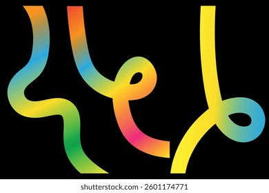 A modern gradient abstract art design isolated on a black background. Creative art with multicolored curved lines. Striking abstract artwork with smooth color transitions. Black, yellow, magenta

