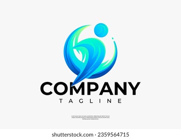 Modern gradient abstract human fitness health circle logo design