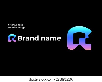 Modern gradient abstract lettering logo and mark in futuristic r letter logo