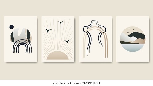 Modern gradient aesthetic illustration poster set.