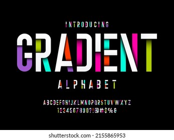 Modern gradient alphabet design with uppercase, numbers and symbol