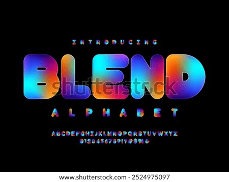Modern gradient alphabet design with uppercase, numbers and symbol