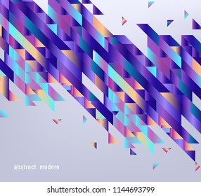 Modern gradient banner with abstract geometric shapes and stripes with fluid color isolated on gray background. Trendy business or promotional template with copy space in vector illustration.
