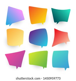 Modern gradient blank thought balloons, speech bubble set. Speak message cartoon graphic cloud shape