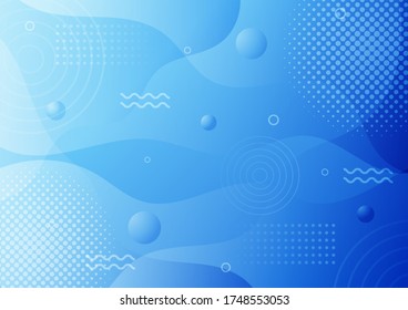 moderner Farbverlauf-blauer abstrakter Memphis-Stil mit geometrischem Hintergrund.
