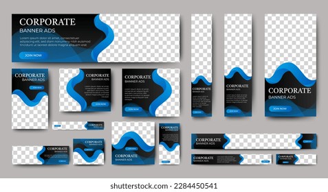 Modern Gradient Blue banner design web template Set, Horizontal header web banner. cover header background for website design, Social Media Cover ads banner, flyer, invitation card