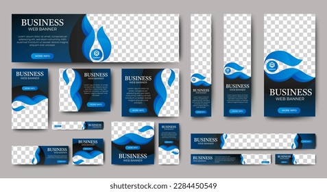 Modern Gradient Blue banner design web template Set, Horizontal header web banner. cover header background for website design, Social Media Cover ads banner, flyer, invitation card