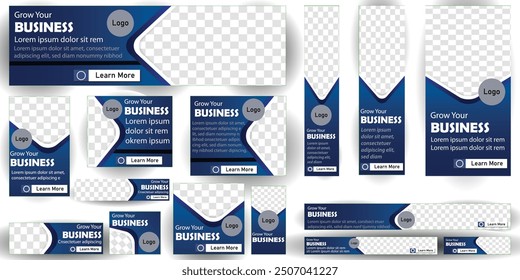 Modern Gradient blue cover header background for website design, Social Media Cover ads banner, flyer, invitation card. Abstract banner design web template Set. EPS Vector