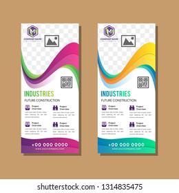 modern gradient blue, yellow, purple and green Roll Up Banner template vector illustration,white background ,standy design , display,advertisement. space for photo on top