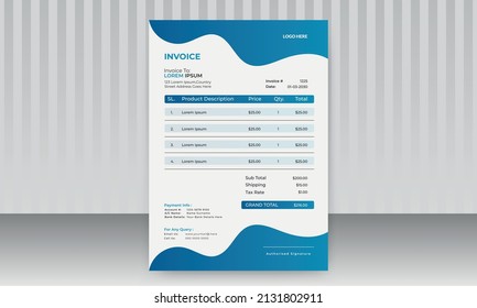 Modern Gradient Business Invoice design vector template