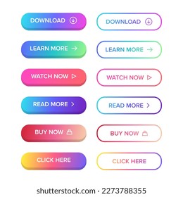 Modern Gradient Buttons Flat Material Style Vector Set Collection