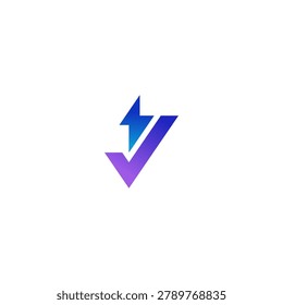 Modern Gradient Check Mark and Lightning Bolt Logo Symbolizing Verification, Power and Fast Performance