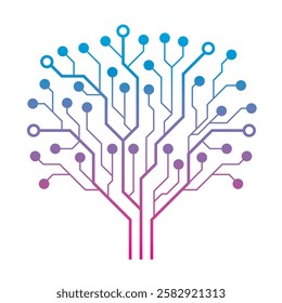 Modern Gradient Circuit Technology Tree Vector Design on White Background