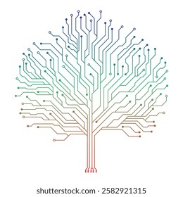 Modern Gradient Circuit Technology Tree Vector Design on White Background