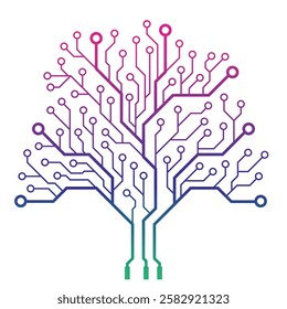 Modern Gradient Circuit Technology Tree Vector Design on White Background