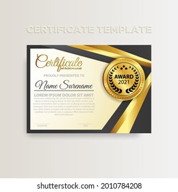 Modern gradient color certificate template design. Certificate of Achievement with a gold badge. Vector Templates