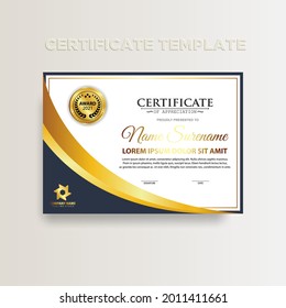 Modern gradient color certificate template design. Certificate of Achievement with a gold badge. Vector Templates