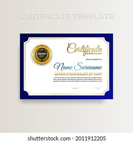 Modern gradient color certificate template design. Certificate of Achievement with a gold badge. Vector Templates
