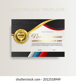 Modern gradient color certificate template design. Certificate of Achievement with a gold badge. Vector Templates