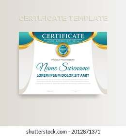 Modern gradient color certificate template design. Certificate of Achievement with a gold badge. Vector Templates