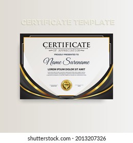 Modern gradient color certificate template design. Certificate of Achievement with a gold badge. Vector Templates