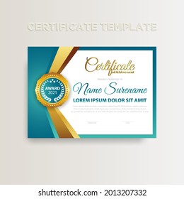 Modern gradient color certificate template design. Certificate of Achievement with a gold badge. Vector Templates