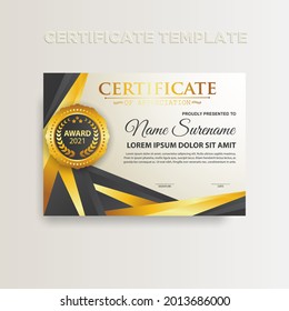 Modern gradient color certificate template design. Certificate of Achievement with a gold badge. Vector Templates