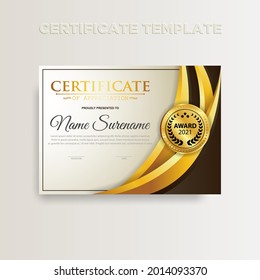 Modern gradient color certificate template design. Certificate of Achievement with a gold badge. Vector Templates