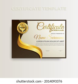 Modern gradient color certificate template design. Certificate of Achievement with a gold badge. Vector Templates