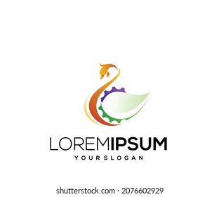 Modern gradient color gear green goose mascot logo vector