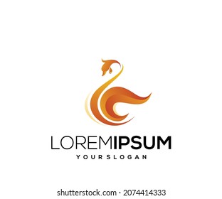 Modern gradient color goose flame mascot logo vector