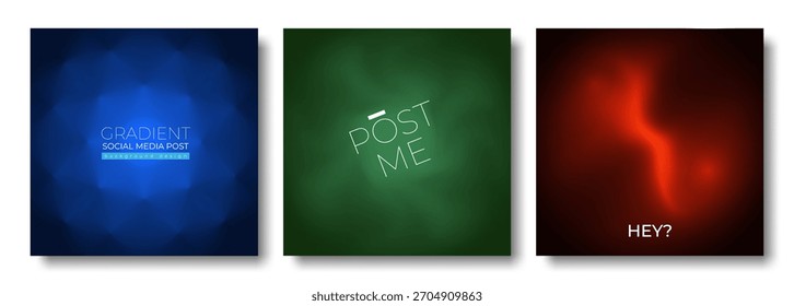 Moderno gradiente cor luz efeito conjunto de post rede social, relatório anual. Design elegante em laranja verde azul com efeitos de sombra clara. Modelo de capa de vetor definido. Resumo fluorescente