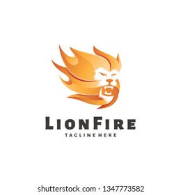 Modern Gradient Color of Lion Leo and Fire Flame Logo Icon Vector