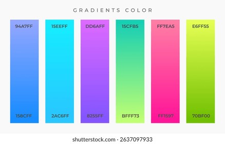 Modern gradient color palette featuring smooth bars and hex codes for digital, print, or branding use.