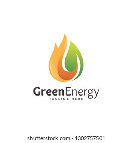 Modern gradient color style, Fire Energy and Green Leaf Logo Icon